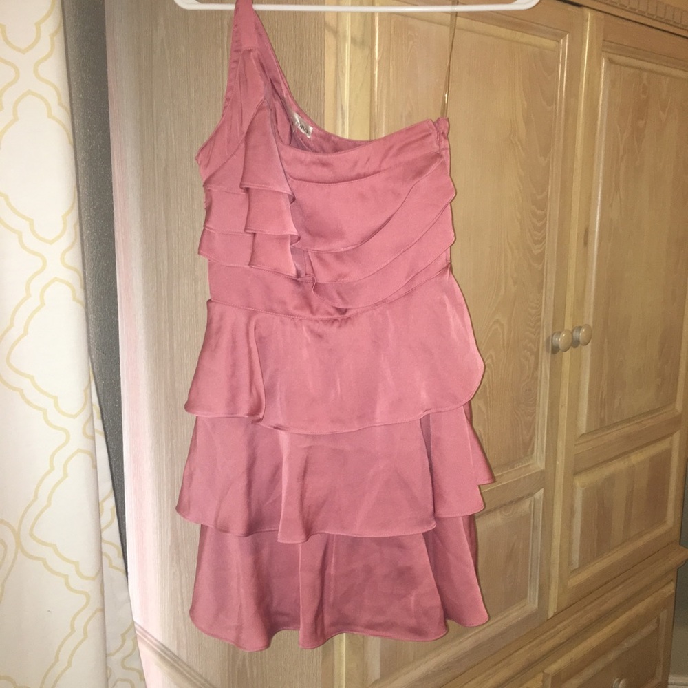 Just above the knee , beautiful pink dress